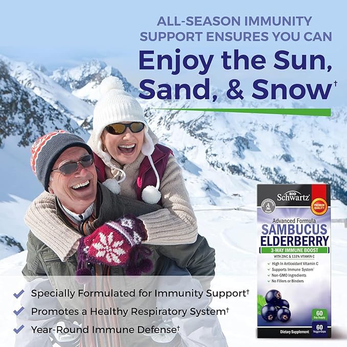 Elderberry Capsules with Zinc and Vitamin C for Adults - Immune Support Vitamins for Women and Men - Black Sambucus Elderberry Vitamin C and Zinc - Immune Defense Multiminerals Supplement, 60 Count