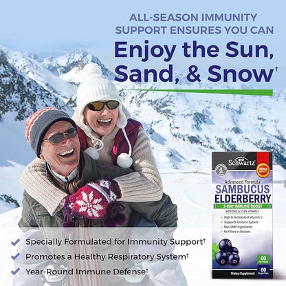 Elderberry Capsules with Zinc and Vitamin C for Adults - Immune Support Vitamins for Women and Men - Black Sambucus Elderberry Vitamin C and Zinc - Immune Defense Multiminerals Supplement, 60 Count