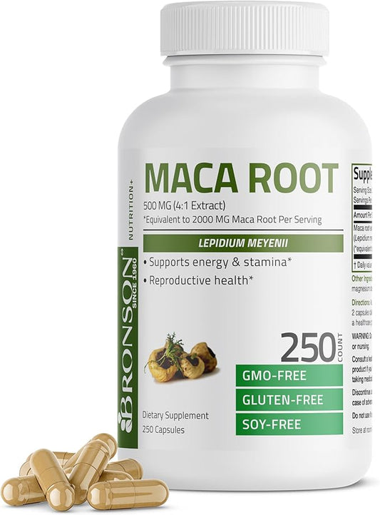 Bronson Maca Root Lepidium Meyenii Non-GMO, 250 Vegetarian Capsules