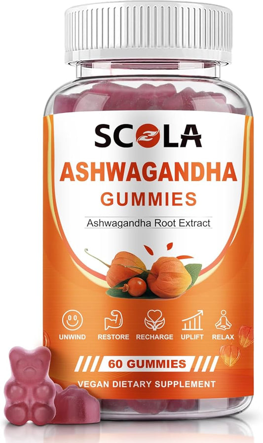 Ashwagandha Gummies for Women & Men, Natural Calm Gummies with Ashwagandha Root Extract Vitamin D Zinc, Ashwagandha Supplement, 60 Gummies