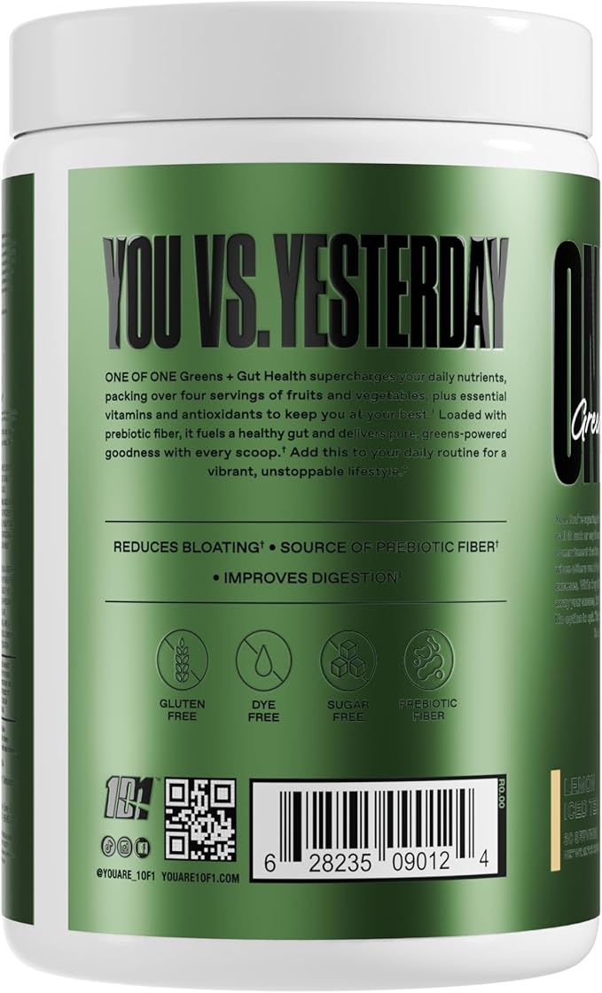 ONE of ONE Greens & Gut Health – Superfood Greens Powder with Prebiotics, Probiotics & Digestive Enzymes for Gut Health, Immunity & Energy, No Artificial Sweeteners - Pineapple, 30 Serving