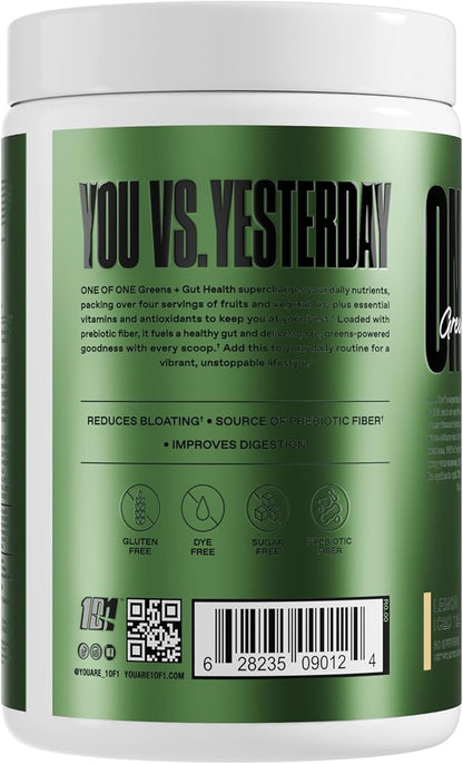 ONE of ONE Greens & Gut Health – Superfood Greens Powder with Prebiotics, Probiotics & Digestive Enzymes for Gut Health, Immunity & Energy, No Artificial Sweeteners - Pineapple, 30 Serving