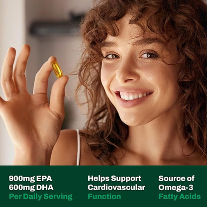 Triple Strength Fish Oil Omega 3 Supplements – High-Potency 3000mg with 900mg EPA + 600mg DHA - Burpless Fish Oil Capsules for Heart, Brain & Joint Health - Non-GMO, Gluten-Free-120 Softgels