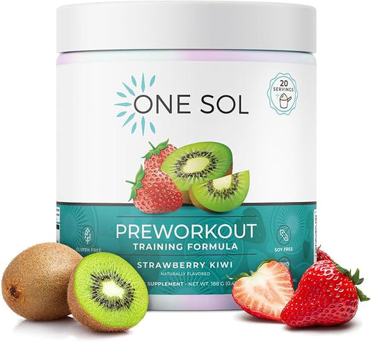One Sol Pre-Workout for Women, Enhanced Pump & Focus, No Jitters Or Crash, Natural Ingredients, 100% Vegan, Gluten Free & Soy Free, (Strawberry Kiwi)