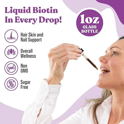 Rejuvica Health Healthy Essentials Biotin - Advanced Liquid Biotin Supplement - 5000mcg Support Hair Skin & Nails