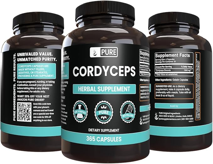 Pure Original Ingredients Cordyceps, No Magnesium or Rice Fillers, 365 Capsules