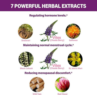 Vitex (Chaste Berry) Drops for Women, Natural Menstrual & Menopause Support Supplement w/Chasteberry, Black Cohosh, Red Clover, Shatavari, Wild Yam, St. John's Wort Herb Extract. 2oz