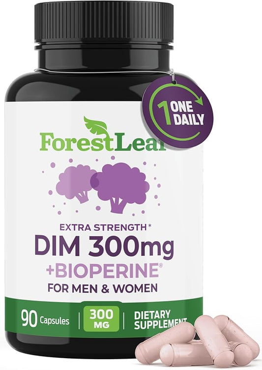 DIM Estrogen Supplement for Women & Men - 300mg DIM Supplement for Women/Men - Diindolylmethane with BioPerine Black Pepper - Support for Metabolism, Hormone Balance, Menopause - 90 Capsules
