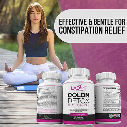 Pure Colon Cleanse & Detox 15 Day Program - Herbal Laxative Constipation Relief with Psyllium Husk, Cascara Sagrada & Senna Leaves - Special Women Intestinal Cleanser by Ladyme - 30 Capsules
