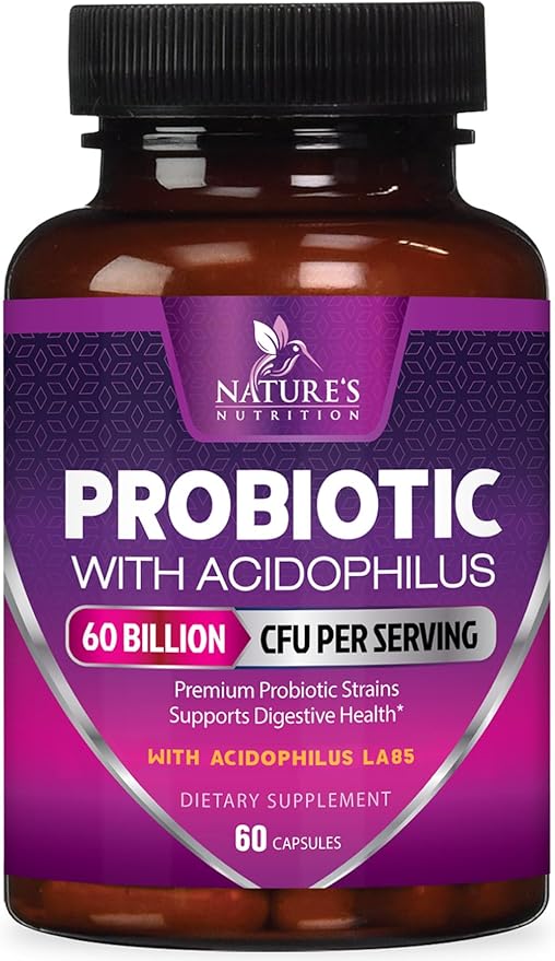 Probiotics 60 Billion CFU per Serving - 10 Strains + Prebiotics - Immune, Digestive & Gut Health Support, Supports Occasional Constipation, Gas & Bloating for Women & Men, Shelf Stable - 60 Capsules