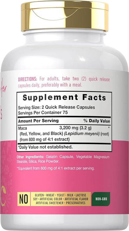 Carlyle Maca Root Capsules for Women 3200mg | 150 Count | Non-GMO, Gluten Free Supplement | for Her