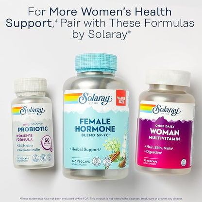 SOLARAY PhytoEstrogen Menopause Supplements - Wild Yam, Black Cohosh, and Dong Quai Estrogen Pills for Women's Health - Vegan, Lab Verified, 60-Day Guarantee (60 Servings, 240 VegCaps)