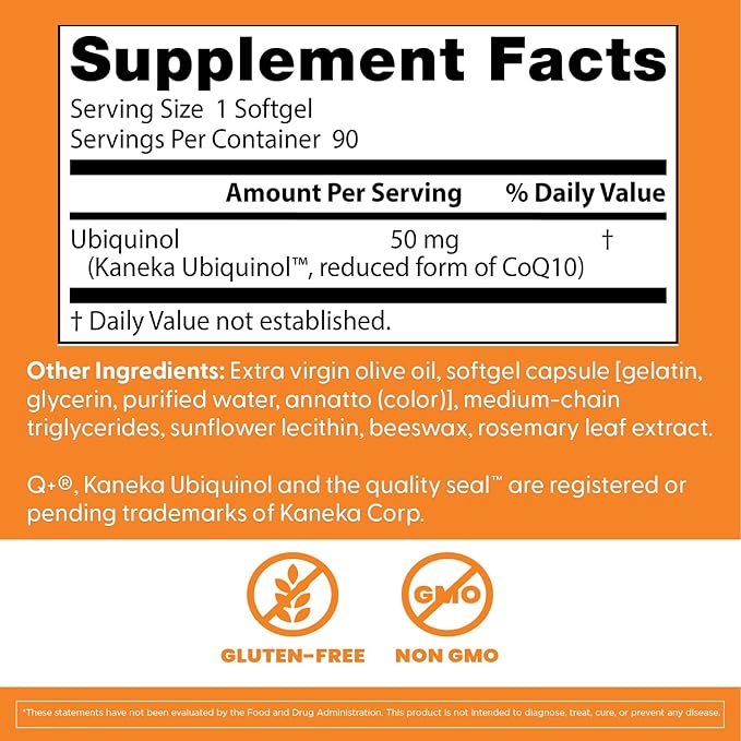 Doctor's Best Ubiquinol with Kaneka QH, Non-GMO, Gluten & Soy Free, Heart Health, 50 mg, 90 Count