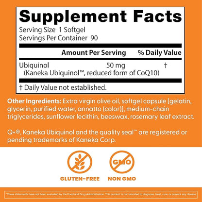 Doctor's Best Ubiquinol with Kaneka QH, Non-GMO, Gluten & Soy Free, Heart Health, 50 mg, 90 Count