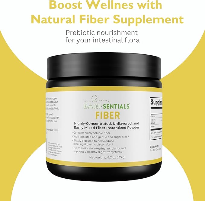 Barisentials Soluble Fiber Powder- Digestive Health Supplement and Gut Support- Easily Mixed- Gluten and Sugar Free- Bariatric Fibre- Unflavored- 135 Grams, 40 Servings