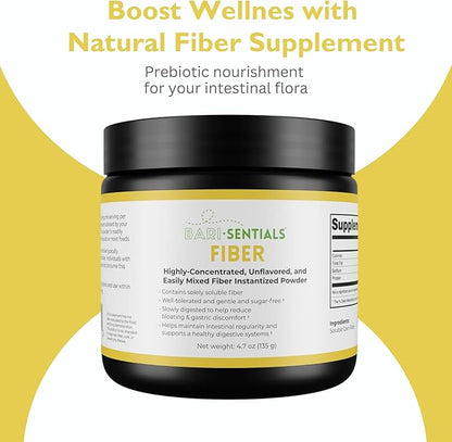 Barisentials Soluble Fiber Powder- Digestive Health Supplement and Gut Support- Easily Mixed- Gluten and Sugar Free- Bariatric Fibre- Unflavored- 135 Grams, 40 Servings
