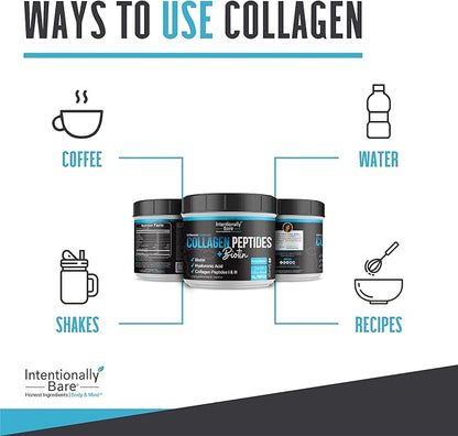Intentionally Bare Collagen Powder Unflavored - Collagen Peptides Powder with Biotin & Hyaluronic Acid - Non-GMO & Grass Fed Collagen Protein Powder with 10g Protein - Keto Collagen Powder 40 Servings