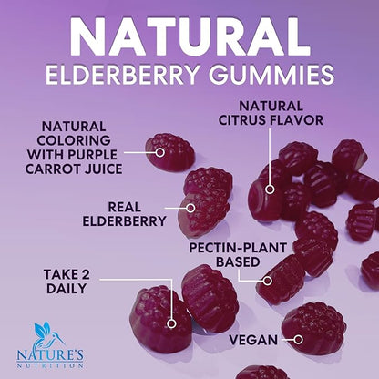 Sambucus Elderberry Immune Gummies, Daily Elderberry Immune Support Vitamins with Vitamin C, Vitamin D3, Zinc, Immune Support Gummy Vitamin Supplement, Black Elder berry for Adult & Kid - 60 Gummies