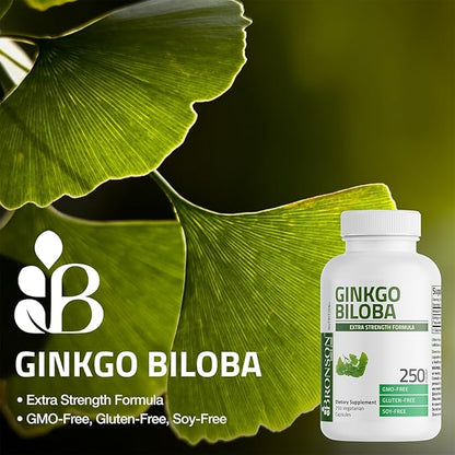 Bronson Ginkgo Biloba Extra Strength Supports Brain Function & Memory Support, 250 Vegetarian Capsules