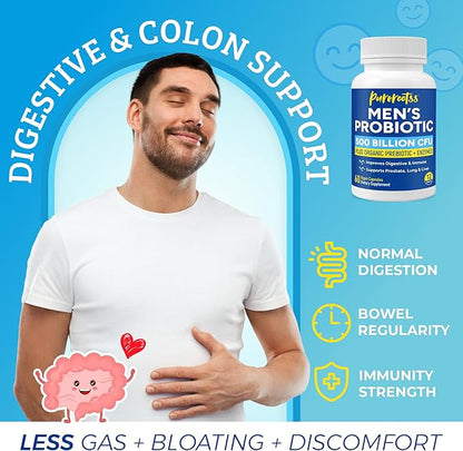 Probiotics for Men, 500 Billion CFUs & 12 Strains, Prebiotic & Probiotic, Cranberry, Saw Palmetto, Digestive Enzymes, Gut & Bloating, Lung Liver Prostate Support, 30-Day Supply