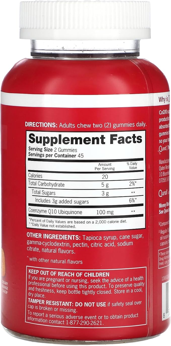 Qunol CoQ10 Gummies, CoQ10 100mg, Delicious Gummy Supplements, Coenzyme Q10 Helps Support Heart Health, Vegan, Gluten Free, Ultra High Absorption - 90 Count