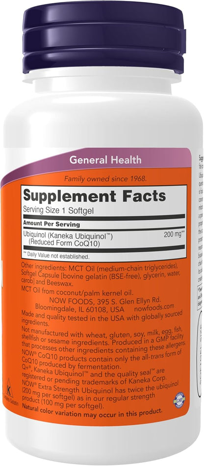 NOW Supplements, Ubiquinol 200 mg, High Bioavailability (the Active Form of CoQ10), 60 Softgels