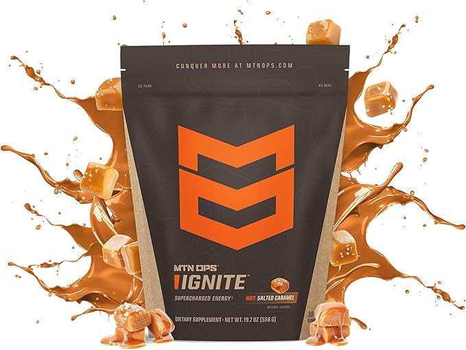 MTN OPS Hot Ignite Instant Coffee Nootropic & L-Arginine L-Citrulline for Cognitive Clarity, Mental Focus & Nitric-Oxide Boost | 200mg Caffeine per Serving, 30 Servings | Salted Caramel