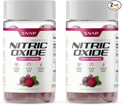 Snap Supplements Beet Root Gummies, Nitric Oxide Supplement w/Organic Beets, Vitamins, Pomegranate & Antioxidants for Energy, Heart Health & Circulation Support, 60 Sugar Free Gummies, 2 Pack, Cherry