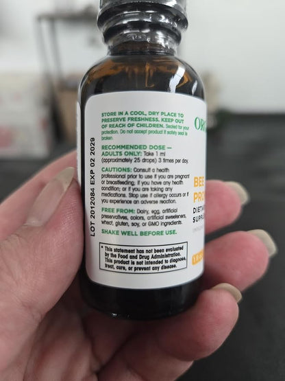Organika Bee Propolis Tincture 30 ml: Vegan Propolis Extract - Throat and Breathing - Free of Gluten, GMO, & Artificial Flavors - 10 Day Prop Drops Supply