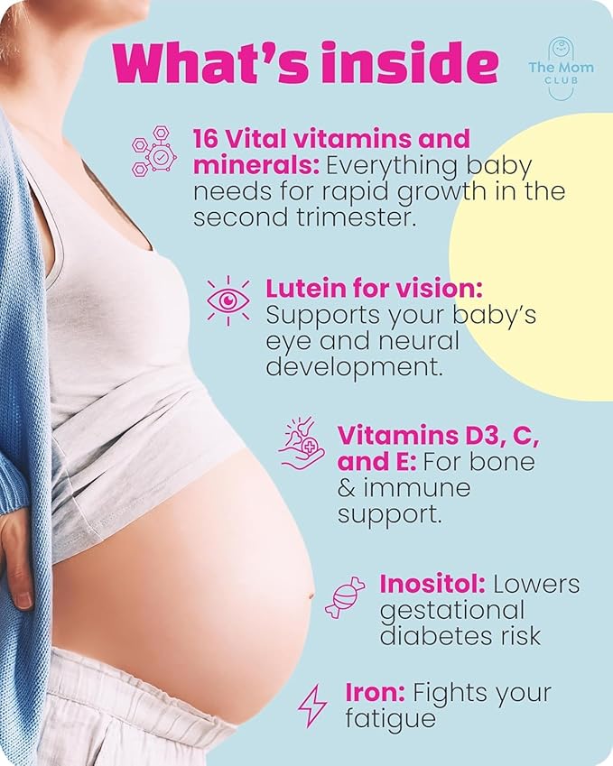 2nd Trimester Prenatal Vitamins – 30 Capsules | Iron, Lutein, B Complex & Inositol for Energy, Gestational Support, and Immune Boost | Vegan Pregnancy Supplements – Weeks 13-27