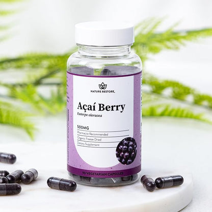 Nature Restore Organic Acai Berry Supplement, Freeze Dried, 90 Acai Berry Capsules, Non GMO, Gluten Free, Vegan