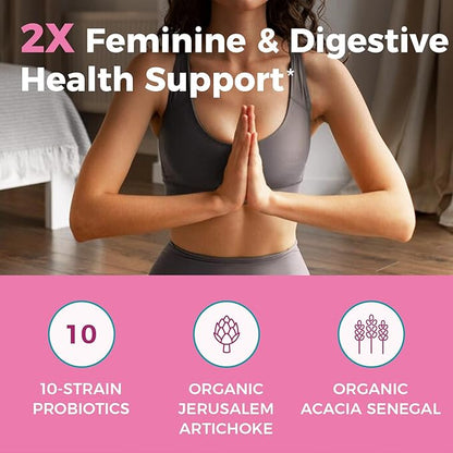 NewRhythm Women's Probiotics, Organic Prebiotics, 70 Billion CFU 10 Strains, Vaginal Probiotics for Urinary & Digestive Health, 30 Vegan Capsules, No Bloating