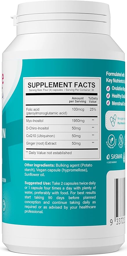 CONCEIVE PLUS Ovulation Support - Inositol Supplement | Myo-Inositol & D-Chiro Supplements | Hormone Balance for Women | COQ10, Folic Acid, Ginger | 30 Day Supply