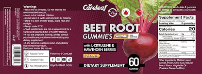 Sugar Free Vegan Beet Root Gummies for Blood Pressure, Beetroot Gummies with L-Citrulline and Hawthorn Extract, Peach Flavor Beet Chews for High Blood Pressure, 60 Count