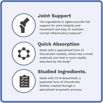 Agilen | Joint Support Supplement w/Glucosamine & Chondroitin (as CS-bBioactive®) | Hyaluronic Acid (as Mobilee®) | 3rd Party Tested | 90 Capsules
