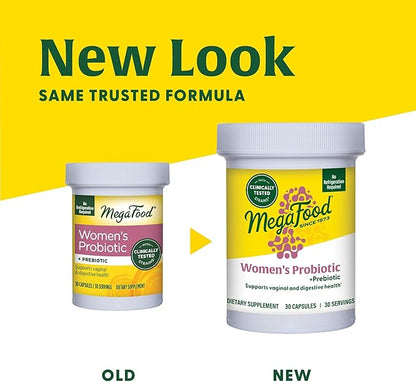 MegaFood Womens Probiotic + Prebiotic - Gluten-Free Prebiotics and Probiotics for Women, Supports Digestive Health & Regularity, Vaginal Probiotics for Healthy pH Levels, Vegetarian - 30 Capsules