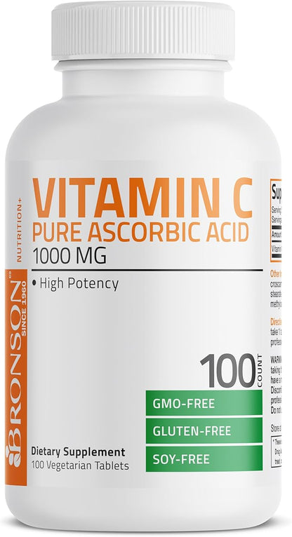 Bronson Vitamin C 1000mg Premium Non-GMO Ascorbic Acid Tablets, 100 Count