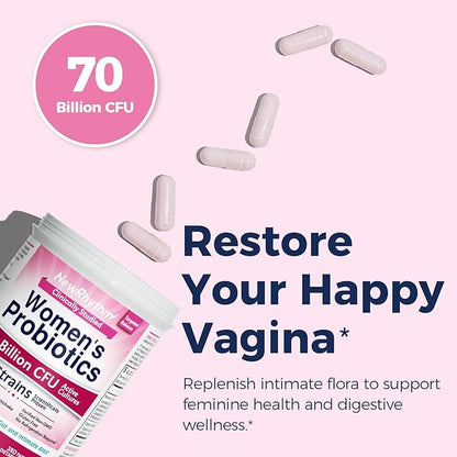NewRhythm Women's Probiotics, Organic Prebiotics, 70 Billion CFU 10 Strains, Vaginal Probiotics for Urinary & Digestive Health, 30 Vegan Capsules, No Bloating