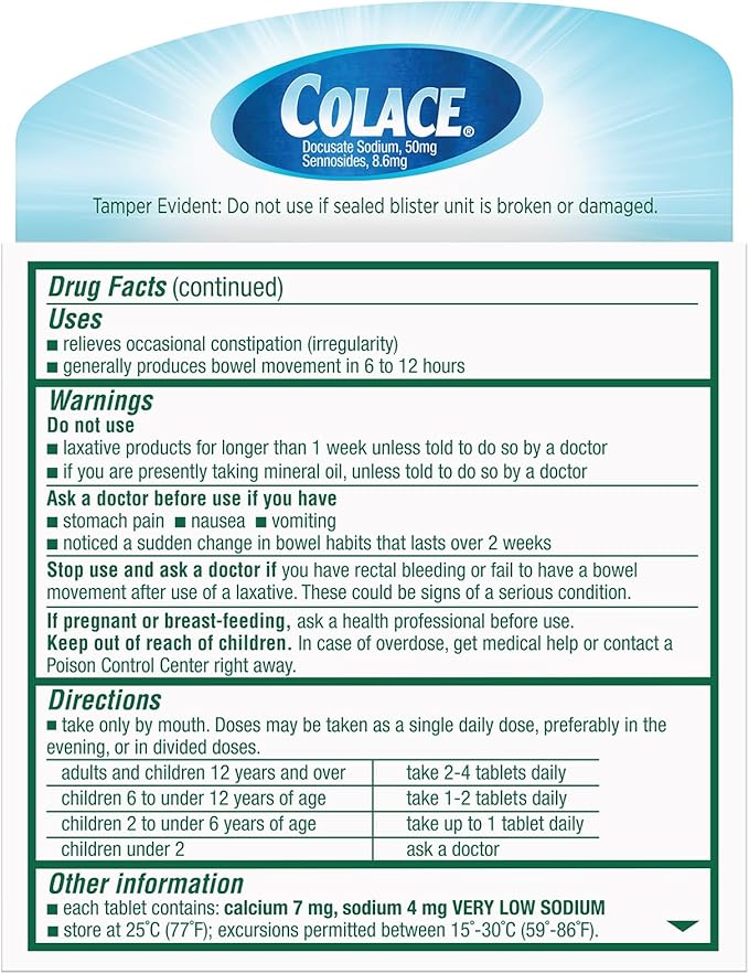 Colace 2-IN-1 Stool Softener & Stimulant Laxative Tablets, 10 Count, Gentle Constipation Relief In 6-12 Hours