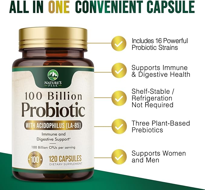 Probiotics for Women's Digestive Health - 100 Billion CFU, 16 Strains with Prebiotics, Supports Immune, Gut Health, PH, Gas & Bloating, Best Probiotic for Women & Men, Shelf Stable - 120 Capsules
