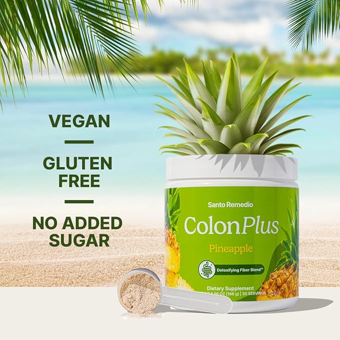 Santo Remedio Colon Plus, Colon Cleanser, Dietary Psyllium Husk Fiber and Probiotics Supplement, 30 Servings, Pineapple Flavor