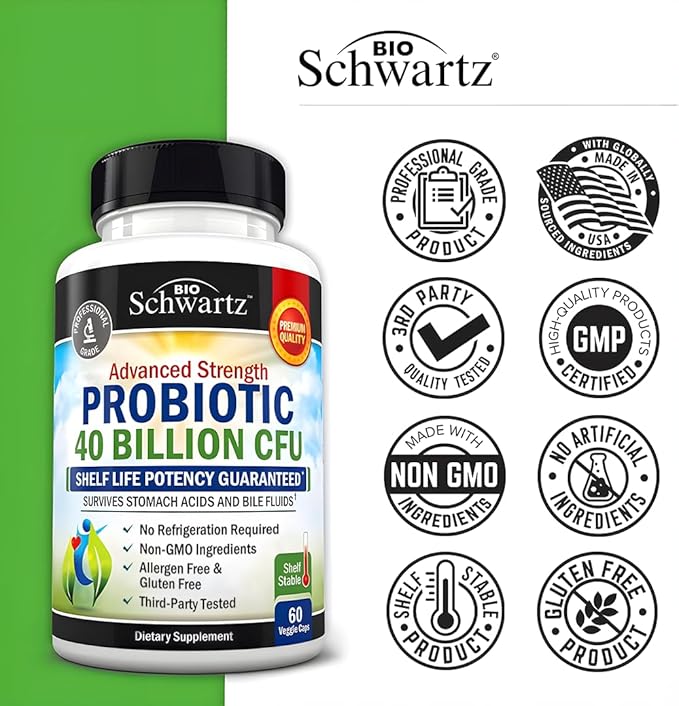 Daily Probiotic Supplement with 40 Billion CFU - Gut Health Complex with Astragalus and Lactobacillus Acidophilus Probiotic for Women and Men - Shelf Stable with Prebiotics for Digestive Health
