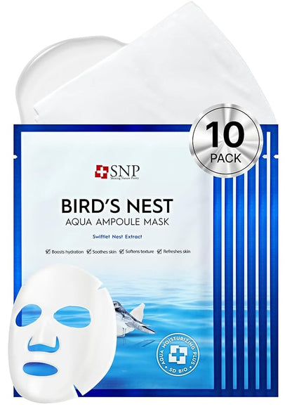 [K Beauty] Bird's Nest Ampoule Sheet Mask | Hyaluronic Acid Sheet Mask | Maximum Hydration and Protection for All Dry Skin Types | Korean Skincare Facial Mask | 10 Sheets