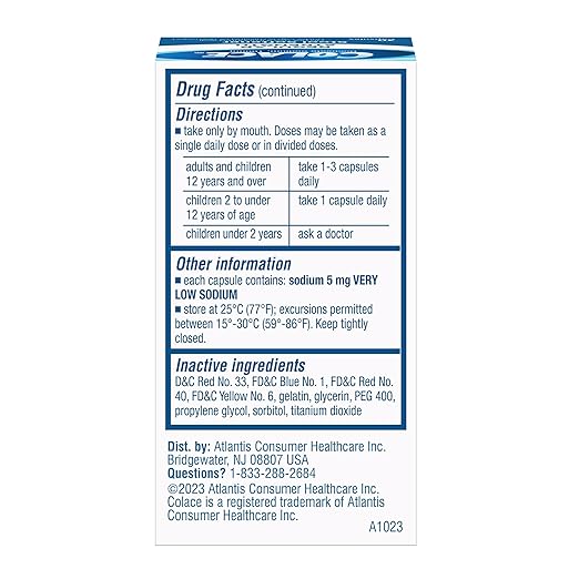 Colace Regular Strength Stool Softener for Gentle Effective Constipation Relief, No. 1 Doctor Recommended Stool Softener Brand, 100 mg Docusate Capsules, 30 Count