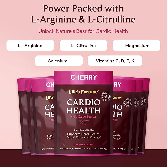 Life's Fortune L Arginine L Citrulline Supplement Powder - High Potency Nitric Oxide Supplement Booster with Natural Cherry Flavor (7 Servings (Pack of 1), Cherry)