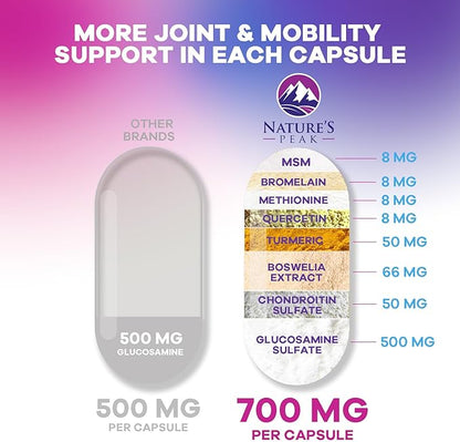 Glucosamine Chondroitin Supplements MSM Complex - Antioxidant & Joint Support with Turmeric, Boswellia, Quercetin - For Occasional Discomfort of Joints, Back, Hands, Knees & Mobility - 120 Capsules