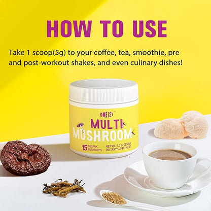Mushroom Powder | for Mushroom Coffee, 20-in-1 Mushroom Complex with Lions Mane Powder, Reishi, Cordyceps, Turkey Tail & Herbs, Brain Supplements for Memory and Focus, Energy, Immunity - 5.3oz