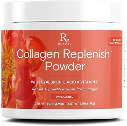 Reserveage Nutrition Collagen Replenish Powder with Hyaluronic Acid & Vitamin C - No-Taste Collagen for Radiant Skin Care, Hair Growth & Cellulite Reduction - Mixes Easily - 2.75 oz