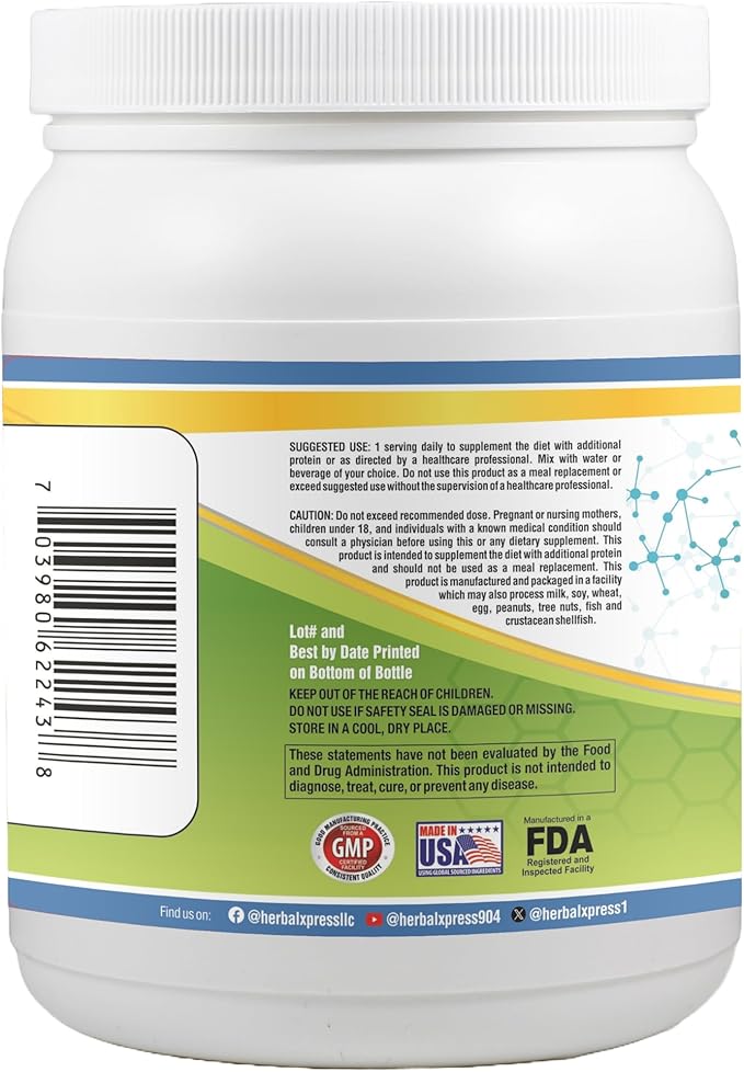 Herbalxpress Hydrolyzed Collagen Peptides Powder 454 Grams (16 oz) (1 Pound) - Providing 9 Grams of Protein per Serving - Type I & III (Bovine).