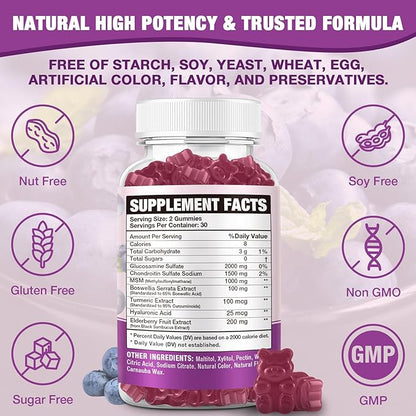 2 Packs 2000mg Glucosamine Chondroitin Gummies, Extra Strength Glucosamine with Chondroitin MSM & Turmeric, Joint Support Supplement, Antioxidant Immune Support - 120 Gummies